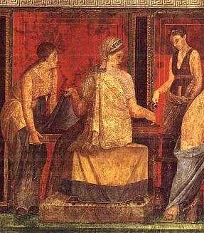 Morceau de la fresque de Villa des Mystères à Pompéi 