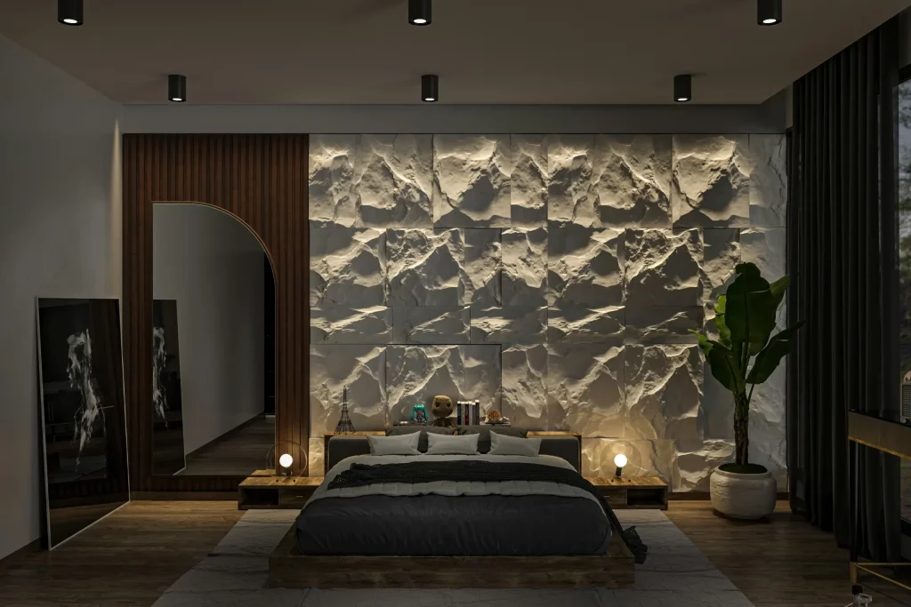 Décoration murale d'une chambre sombre avec de la lumière