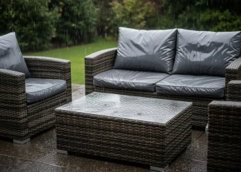 Salon de jardin en pleine pluie