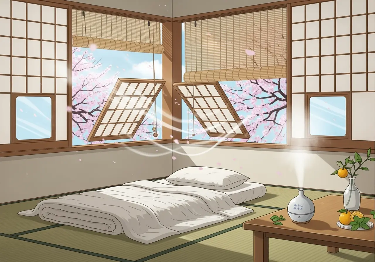 Dessin illustrant les techniques japonaises pour rafraichir sa chambre