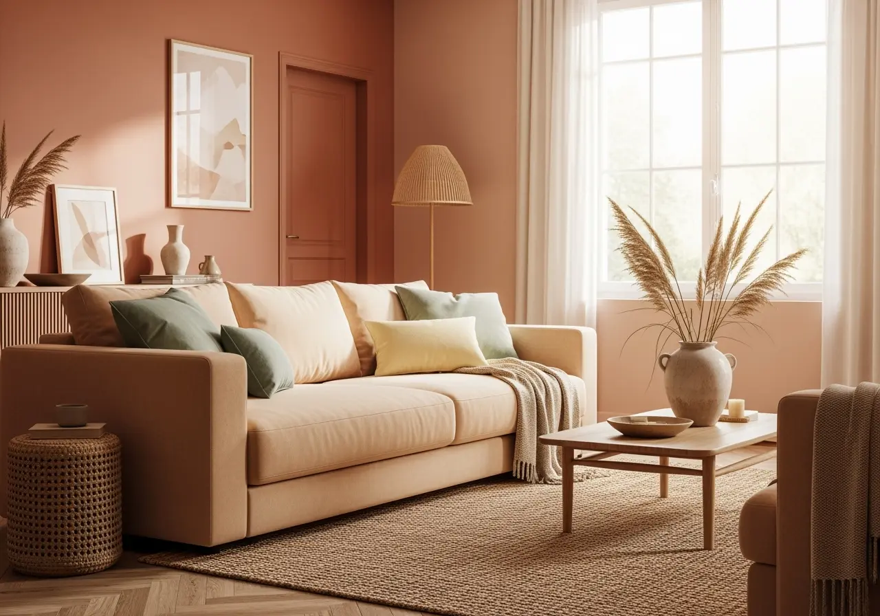 Salon avec un ton terracotta