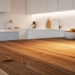 Intérieur de la cuisine avec table en bois et bols a fruits