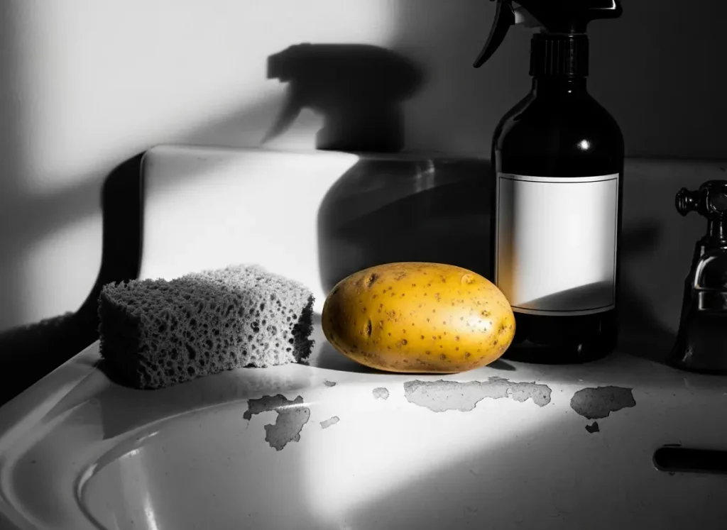 Pomme de terre posée sur un lavabo