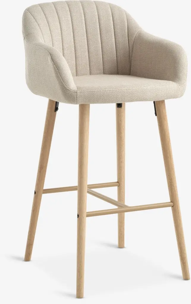 Chaise de bar ADSLEV tissu beige/coloris chêne naturel 
