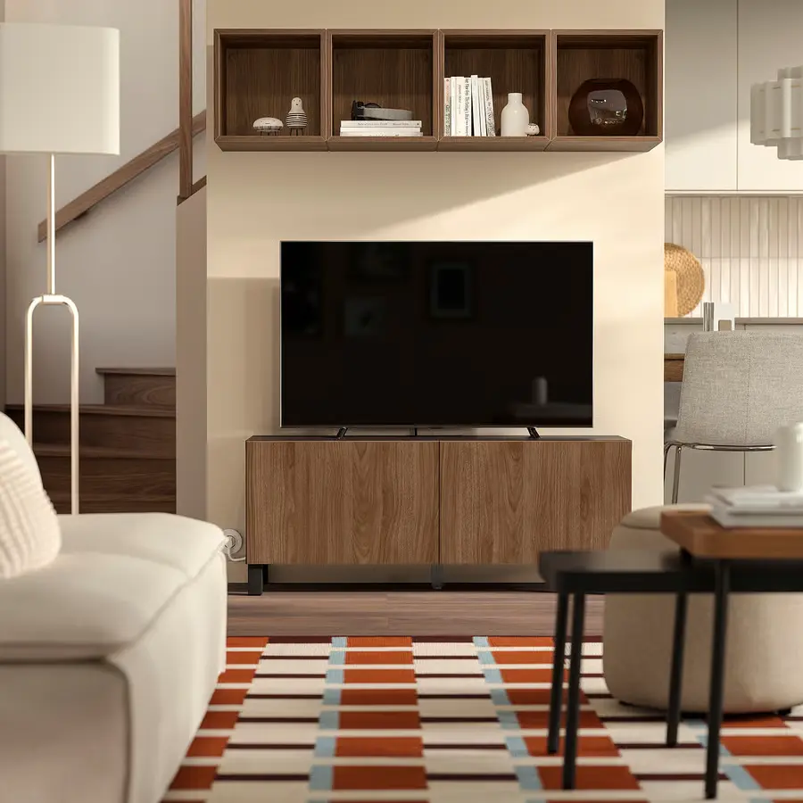 Banc TV BESTÅ avec portes, brun noir