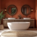 Conception de salle de bain rustique sereine, tons de terre et éléments naturels