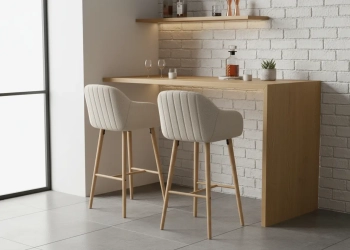 Petit coin bar avec la chaise de bar ADSLEV tissu beige